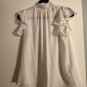 1.STATE White Ruffle Sleeve Blouse Mock Neck Feminine Size M